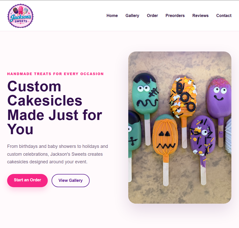 Jackson's Sweets website homepage preview
